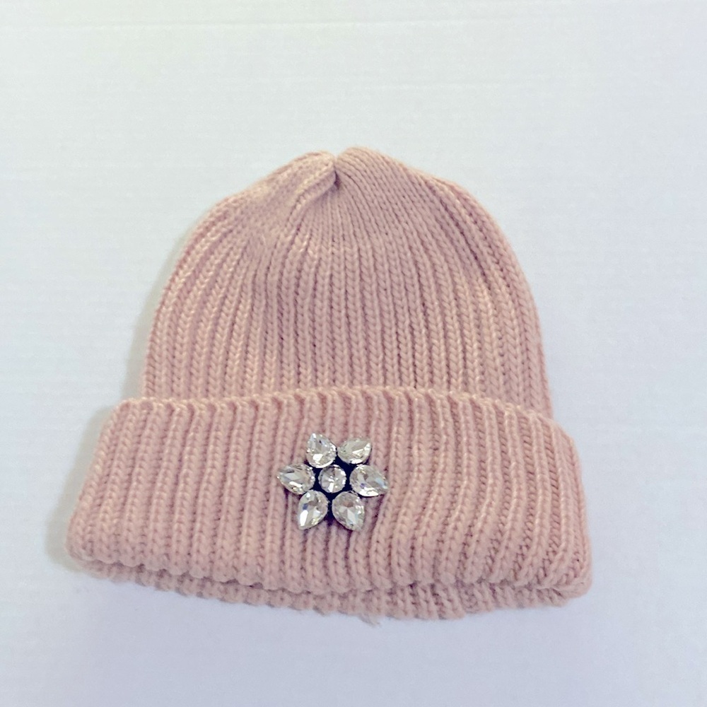 29 Palms Rib Knit Warm Hat with Rhinestone Embellishment Rose Pink One size - Picture 3 of 5